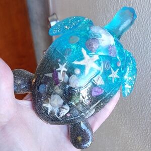 Custom Handmade Beach Seashell Resin Turtle Figure Home Decor